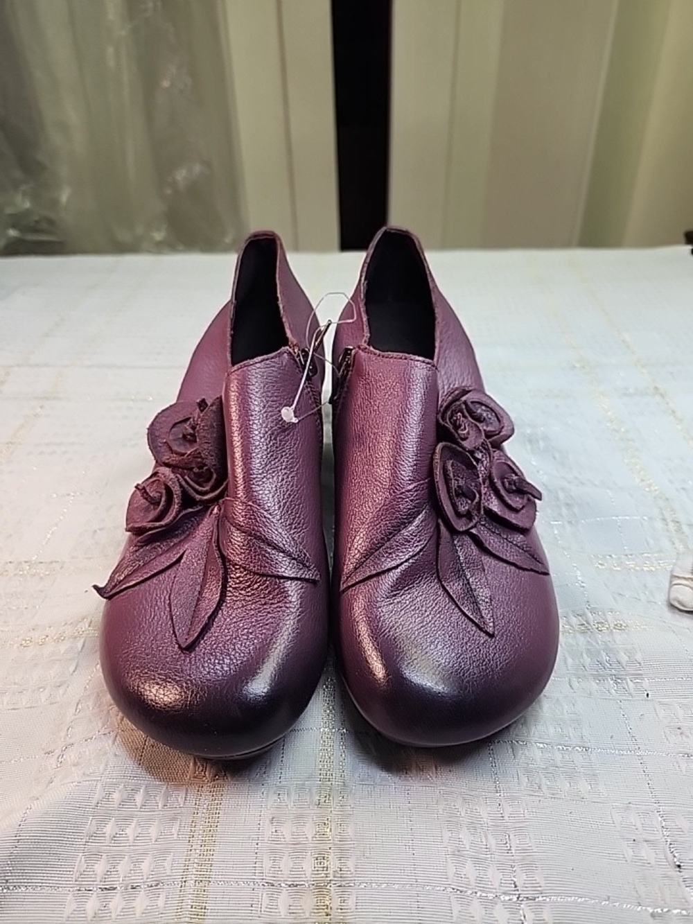 Women's Purple Floral Leather Slip-On Loafers